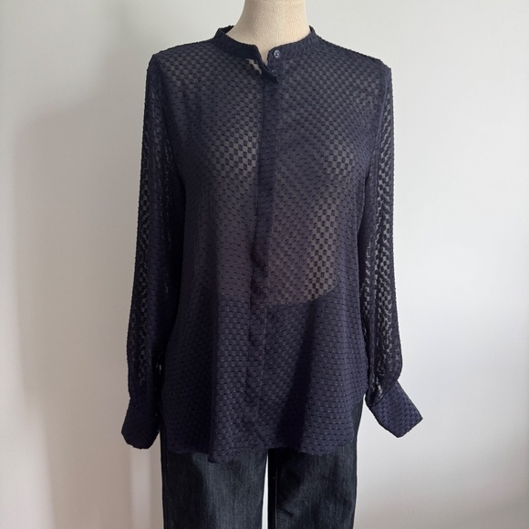 H&M - Dark Blue Sheer Button Down Shirt - Picture 2 of 9